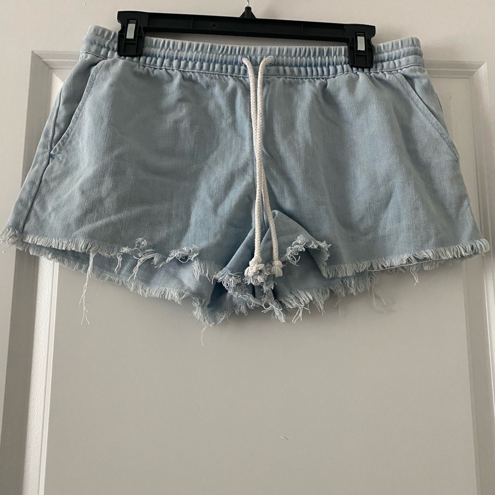 Aerie Blue Jean Shorts Distressed Style